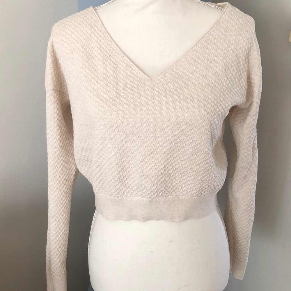 Babaton Cream Textured V-Neck Sweater
